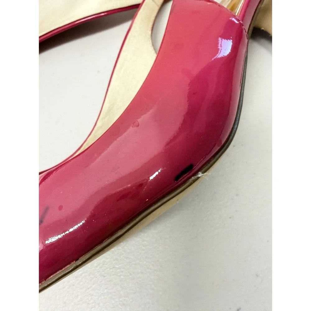 Michael Kors Pink Patent Leather Pointed Toe Slingback Kitten Heel Pumps 8 M